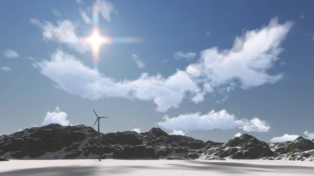 wind electricity generator in mountainの写真素材