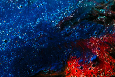 bubble abstract background with dish soap and red blue pigment colors