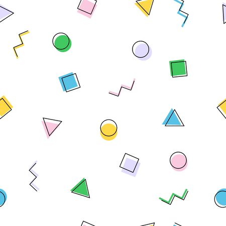 Retro  fashion design,  Memphis vector seamless pattern, geometric elements isolated on white, surface abstract design for fabric and wrappingのイラスト素材