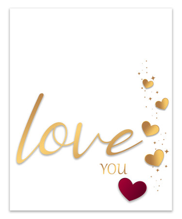 Valentine's day card with gold colored hearts and love you lettering text, love you note design with hearts for valentine's day, mother's day or wedding celebrationの写真素材