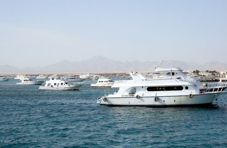 Ships, being anchored near Hurghada coastの写真素材