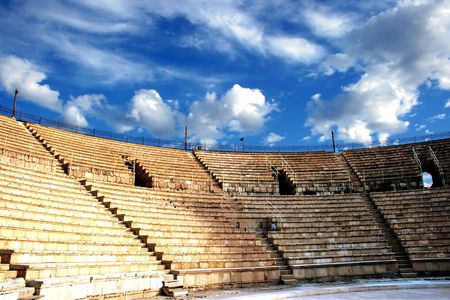 Ancient amphitheater of the period  Roman invasion in national park Caesarea on Mediterranean seaの写真素材