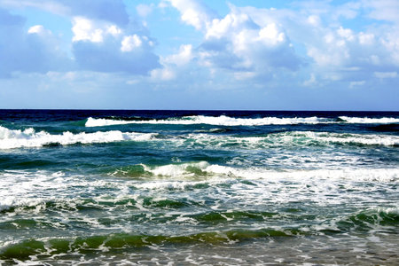 Sullen winter sky above Mediterranean sea in Bat-Yam, Israel
