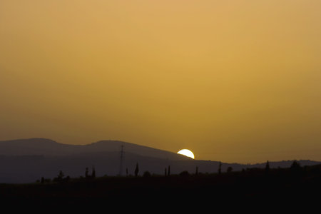 Golden sunset view in Galilee mountains, Israelの写真素材