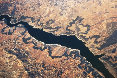 View is from above on the river Rhine, greatest river of Europeの写真素材