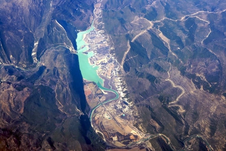 View from above on Ossiacher See lake in Austrian Alpsの写真素材