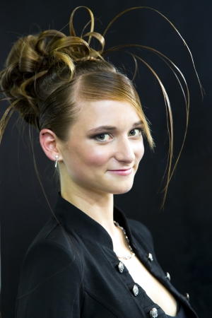 Beautiful hair-do of model on an exhibition Baltic Beauti 2013, 02 November Riga, Latviaのeditorial素材