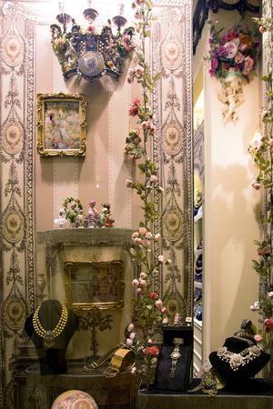 25 08 2013 NICE, FRANCE  Interior of shop Michal Negrin in Nice  Michal celebrates the beauty of the feminine figure when she designs her fashion collections  Mixing colorful floral patterns with lace, sheer fabrics, jewelry のeditorial素材