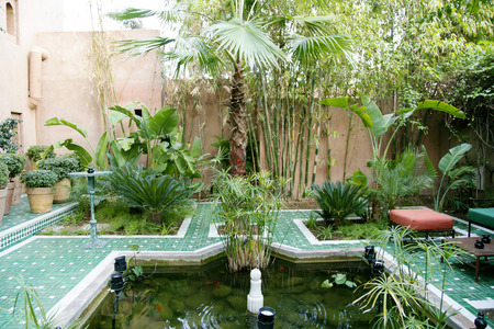 MOROCCO, MARRAKESH, HOTEL PALAIS JAD MAHAL,  DECEMBER, 31, 2013 - Islamic arabian indoor architecture in hotel Palais Jad Mahal, Marrakesh, Moroccoのeditorial素材