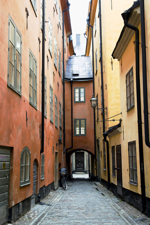 Narrow Street in Old Town (Gamla Stan) of Stockholm, Swedenの写真素材