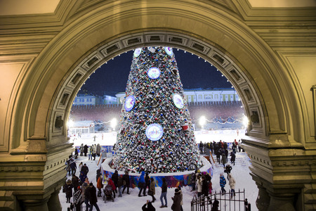RUSSIA, MOSCOW, DECEMBER, 30, 2014 - New Year Tree on Red square near an ice skating-rink in Moscow, Russiaのeditorial素材