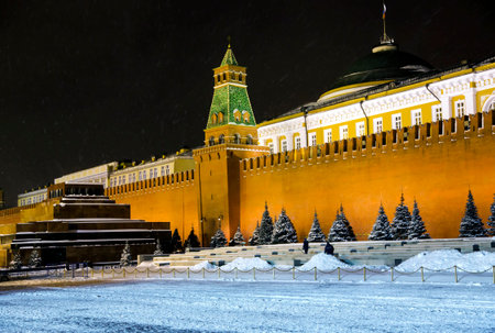 RUSSIA, MOSCOW, DECEMBER, 30, 2014 - Kremlin wall and Mausoleum on Red Square, Moscow, Russia.のeditorial素材