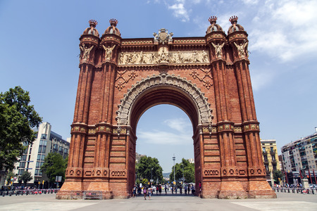 SPAIN, BARCELONA, JUNE, 27, 2015 - Arch of Triumph is an arch in the manner of a memorial or triumphal arch in Barcelona, Catalonia, Spain. It was built as the main access gate for the 1888 Barcelona World Fair by architect Josep Vilaseca i Casanovas.のeditorial素材
