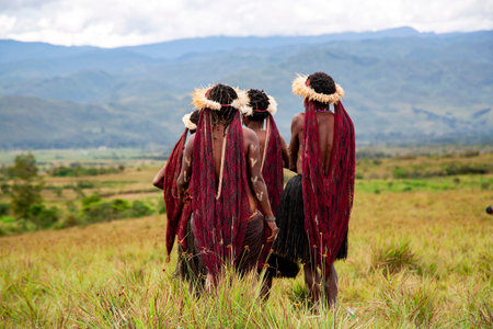 INDONESIA, PAPUA NEW GUINEA, WAMENA, IRIAN JAYA, AUGUST 20, 2018: Papuans womens of local tribes on...