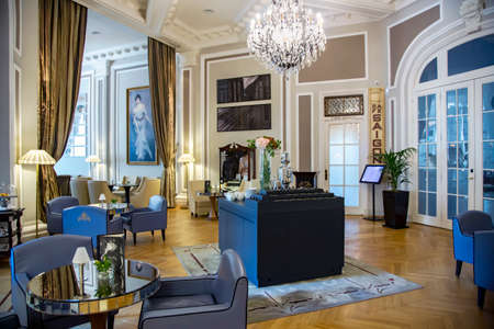 SPAIN, SAN SEBASTIAN, DONOSTIA, MAY, 12, 2017 - Interior Gran Hotel Maria Cristina a Luxury Collection Hotel in San Sebastian, Gipuzkoa, Basque Country, Spain.のeditorial素材