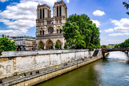 FRANCE, PARIS, MAY, 20, 2014 - Notre-Dame de Paris or Cathedral of Our Lady of Paris viewed from...