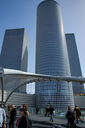ISRAEL, TEL AVIV, FEBRUARY, 2018 - Azrieli Center is a complex of skyscrapers in Tel Aviv. At the...