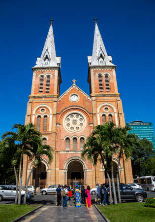 ASIA, VIETNAM, HOCHIMINH, NOVEMBER, 15, 2014 - Notre-Dame Cathedral Basilica or officially Cathedral Basilica of Our Lady of The Immaculate Conception.のeditorial素材