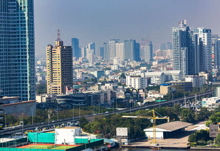 THAILAND, BANGKOK, JANUARY, 2020 - View on modern area with multi-storey buildings in Bangkok, Thailandのeditorial素材