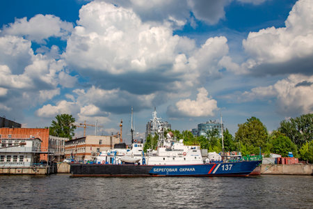 RUSSIA, ST.PETERSBURG, JULY, 2016 - Cargo ship in the port on the Neva river, Saint Petersburg