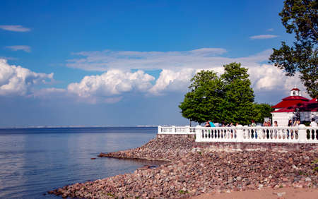 RUSSIA, ST.PETERSBURG, PETERHOF, JULY, 2016 - Gulf of Finland embankment in Peterhof, Saint Petersburg.のeditorial素材