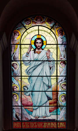 Russia, St.Petersburg, September, 12, 2015 - Stained glass window 19th century in St. Peter and Paul Cathedral church, Petersburg, Russiaのeditorial素材