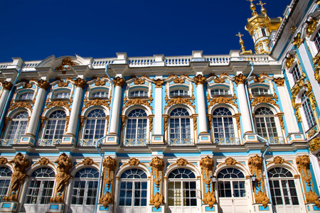 World-famous of the Catherine palace in the town of Pushkin or Tsarskoye Selo, 25 kilometers south...