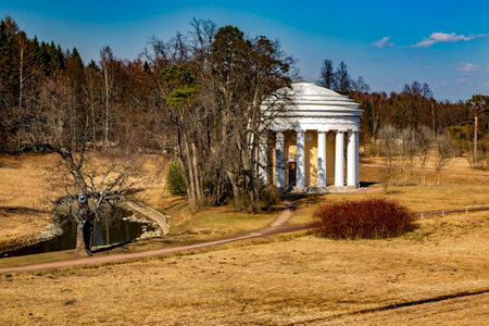 The Catherine Palace was the Rococo summer pavilion of the Russian tsars in the Catherine Park. Tsarskoye Selo, St.Petersburg, Russiaのeditorial素材