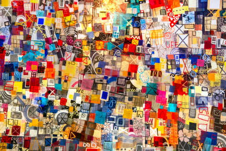 Fragment of abstract colour painting with geometric shapes on a canvasのeditorial素材