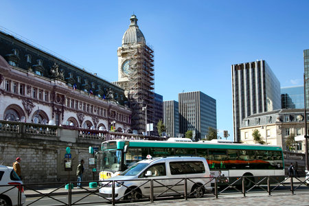 FRANCE, PARIS, MAY, 2015 - Urban traffic around Gare de Lyon in Paris, France