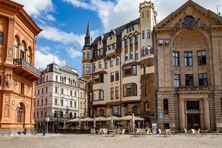 LATVIA, RIGA, MARCH, 2021 - Ancient gothic architecture on Dome Square in Riga Old Town, capital of Latvia.のeditorial素材