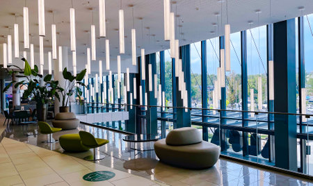 LATVIA, RIGA, JULY, 2021 - Modern interior in Alfa shopping mall on Brivibas street at Riga, Latvia.のeditorial素材