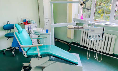 Latvia, Riga, July, 2021 - Dental office with dentist chair for the treatment of oral problems and equipmentのeditorial素材
