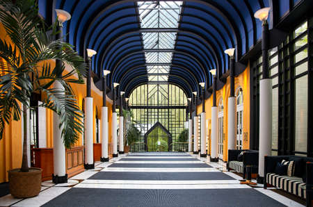 SWITZERLAND, INTERLAKEN, AUGUST 2021 - Luxury interior of the Victoria - Jungfrau Five star Grand Hotel and Spa in Interlaken, Bernese Oberland, Switzerland.のeditorial素材