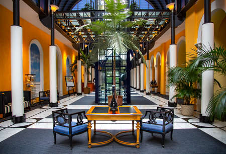 SWITZERLAND, INTERLAKEN, AUGUST 2021 - Luxury interior of the Victoria - Jungfrau Five star Grand Hotel and Spa in Interlaken, Bernese Oberland, Switzerland.のeditorial素材