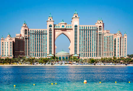 UAE, DUBAI, NOVEMBER, 2021: View to famous world class Atlantis Palm luxury 5 stars hotel located on artificial island on the shores of the Arabian Gulf in Dubai.のeditorial素材