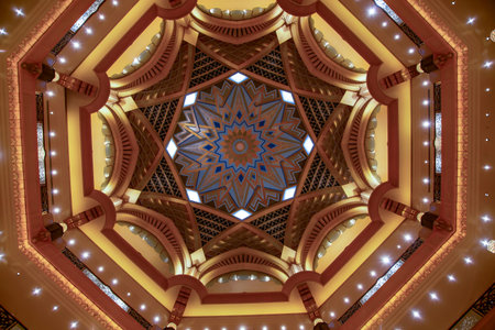 UAE, ABU DHABI, NOVEMBER, 2021 - Emirates palace luxurious golden ceiling in Abu Dhabi, capital of...
