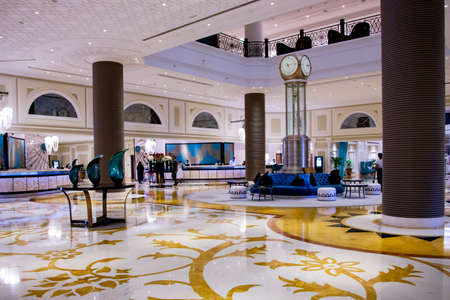 UAE, RAS AL KHAIMAH, NOVEMBER, 2021 - Modern interior of luxury lobby in 5-star hotel Waldorf Astoria in Ras al Khaimah, United Arab Emiratesのeditorial素材