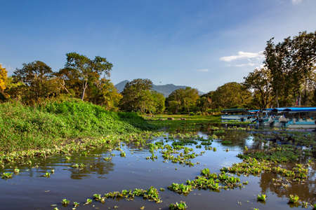 Wonderful landscape of coastline of lake Nicaragua with moored pleasure boats. The tenth largest fresh water lake in the world and second largest in Central Americaのeditorial素材