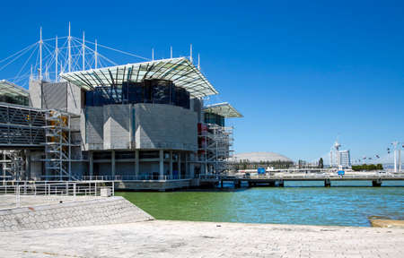 PORTUGAL, LISBON, APRIL, 2016 - View of the modern building of the Lisbon Oceanarium, the world's largest salt water aquarium, located in the Park of the Nations in Lisbon, Portugalのeditorial素材