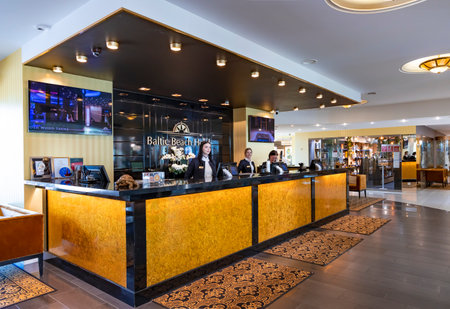 LATVIA, JURMALA, AUGUST, 2022 - Modern luxury interior of five-star resort Baltic Beach Hotel & SPA is located in Majori next to the beach and offers panoramic views of the Balticのeditorial素材