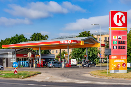 LATVIA, RIGA, AUGUST, 2022: Urban infrastructure with a CIRCLE K petrol station surrounded by greenery, showing a well maintained environment in Riga, Latviaのeditorial素材
