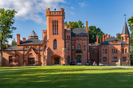 ESTONIA, SANGASTE, AUGUST, 2022: Sangaste Castle was built in 1879-1883 in the style of English castles in the Estonian county of Valga on southern Estonia.のeditorial素材