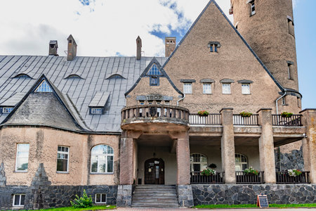 ESTONIA, TAAGEPERA, AUGUST, 2022: Castle SPA Wagenkull is the impressive Art Nouveau castle in Taagepera village, Valga County, Estonia.のeditorial素材