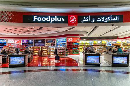 UAE, DUBAI, NOVEMBER, 2022: Interior of Foodplus shop in Duty Free zona at Dubai airport, UAE.のeditorial素材