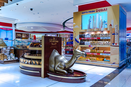 UAE, DUBAI, NOVEMBER, 2022: Sweet shop interior in Duty Free zone at Dubai airport, UAE. Dubai Duty Free is the largest single airport retail operation in the world.のeditorial素材