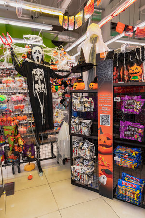 Southeast Asia, Singapore, November, 2022:  Halloween decor stand in a large shopping mall in Singapore. The concept of shopping for the Halloween holiday.のeditorial素材