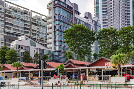 Southeast Asia, Singapore, November, 2022: Multi-storey modern architecture and one-story commercial houses in Balestier district, Singapore.のeditorial素材