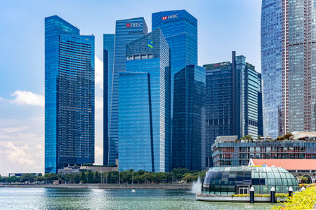 Southeast Asia, Singapore, November, 2022: Skyscrapers in modern metropolis in Singapore.  Marina Bay is the central business district of Singapore.のeditorial素材