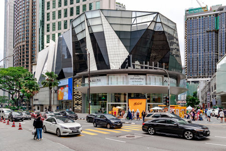 MALAYSIA, KUALA LUMPUR, NOVEMBER, 2022: Modern architecture of various shopping malls on Bukit Bintang district in Kuala Lumpur, Malaysiaのeditorial素材